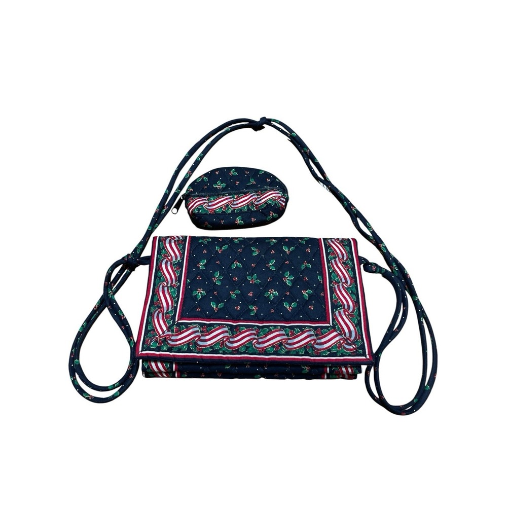 Vera Bradley Retired Holly Ribbons Crossbody Bag Coin Purse Small Christmas USA